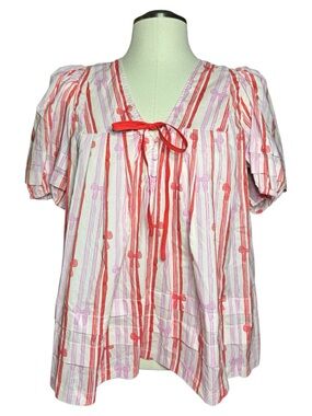Umgee Pink Stripe Bow Flowy Cotton Lightweight Summer Top